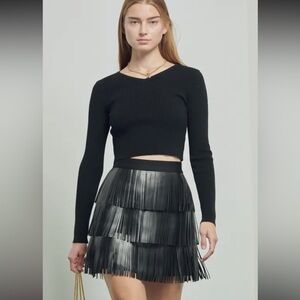 Black Fringe Faux Leather Skirt Jade by Jane -boutique item